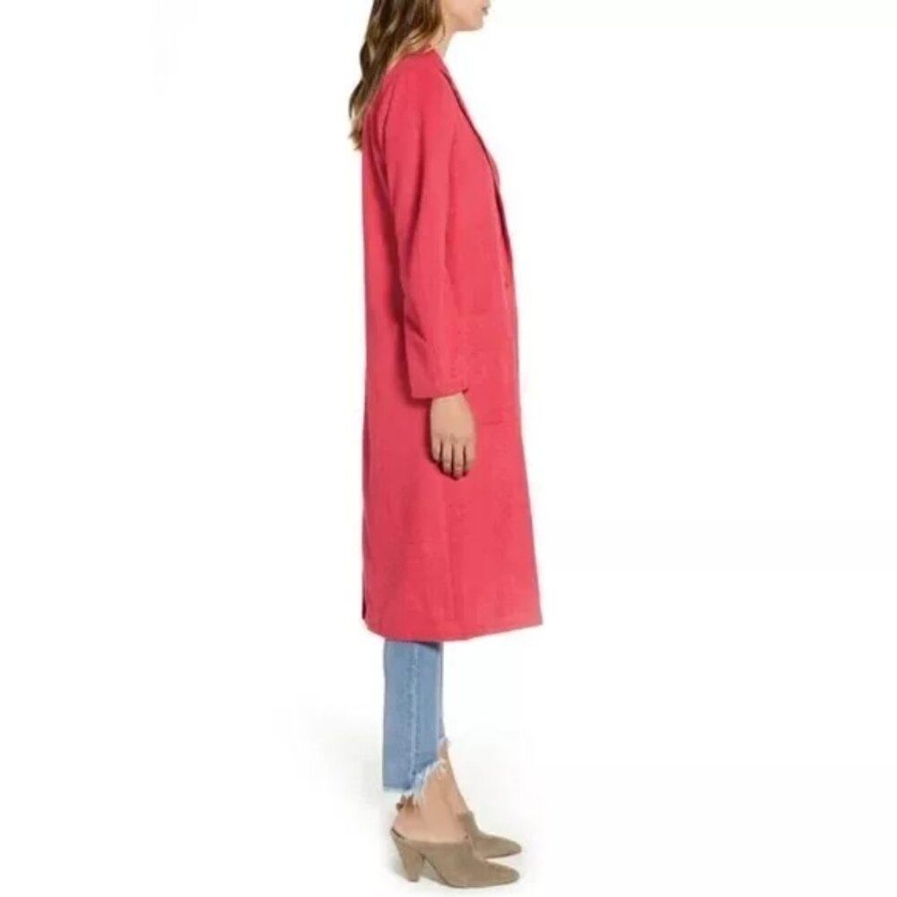 Leith Red Single Button Long Wool Overcoat Jacket